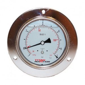 Ø100 pressure gauge+glycerin 0/10bar+psi vert.g1/2 back ct